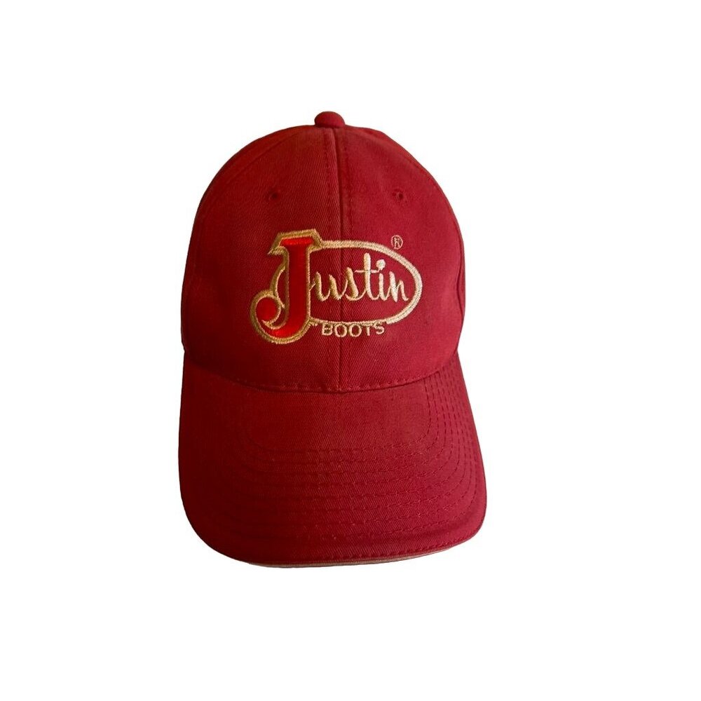 Justin Boots Embroidered Logo Red Dad Hat Cap‎ Adjustable